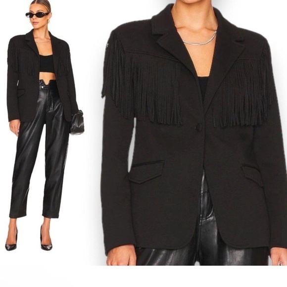 NWT Free People X Blank NYC Show Stopper Black Fringe Blazer Size Large - Picture 6 of 10